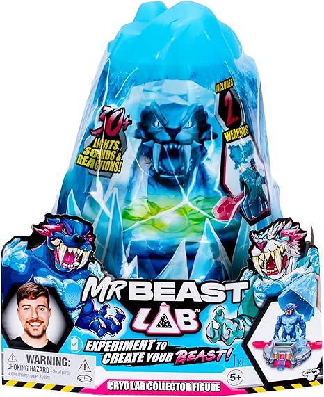 MrBeast Lab Melt the Ice to Release a Beast with the Cryo Lab Collector Figure 7inch/18cm Figure with 30+ Lights Sounds and Reactions Includes 2 We