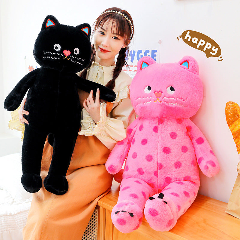 Kiskick Cat Plushie Plush Cat Plush Polka Dot Cat Shaped Toy Durable Soft Comfortable Stuffed Animal for Home Decoration