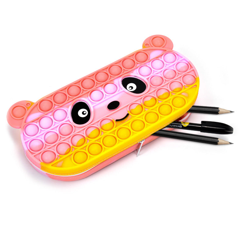 Rectangle Push It Pop Pencil Pen Case Bag Cartoon Panda Zipper Fidget Toys for Stress Relief