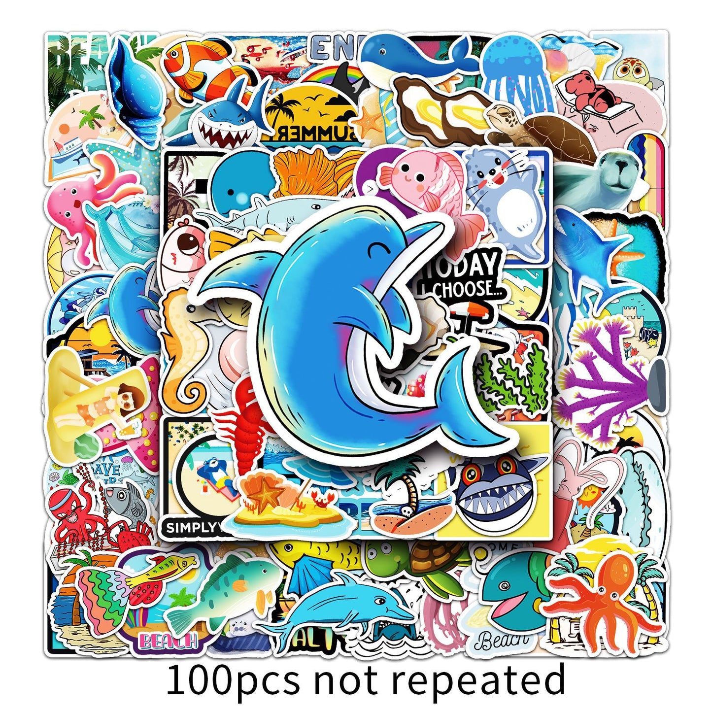 100 Pcs Ocean Stickers for Kids Teens Adults, Under the Sea Animal Stickers, Waterproof Fish Turtle Stickers for Water Bottle Laptop, Ocean Party Deco