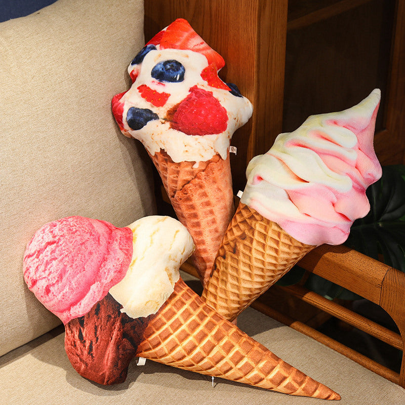 Plush Artificial Ice Cream Cone Pillow Toy - Cute Dessert Model