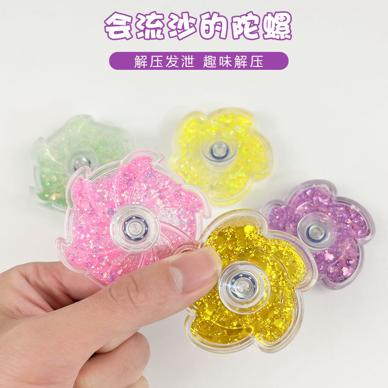 Creative Quicksand Petal Goo Card Colorful Spinning Top Puzzle Fidget Spinner for Kids