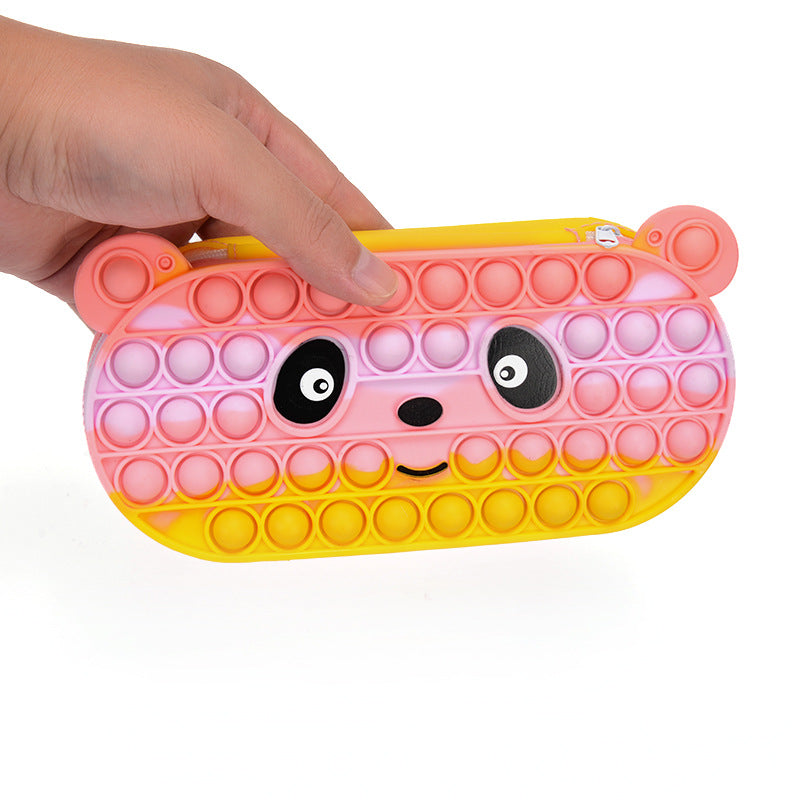 Rectangle Push It Pop Pencil Pen Case Bag Cartoon Panda Zipper Fidget Toys for Stress Relief