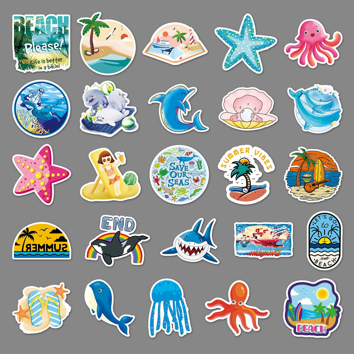 100 Cute Sea Creature Cross Border Laptop Scooter Trunk Car Guitar Decoration Stickers