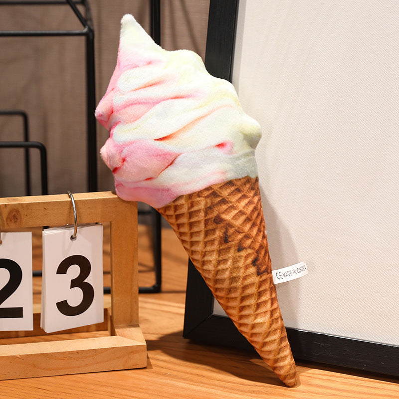 Plush Artificial Ice Cream Cone Pillow Toy - Cute Dessert Model