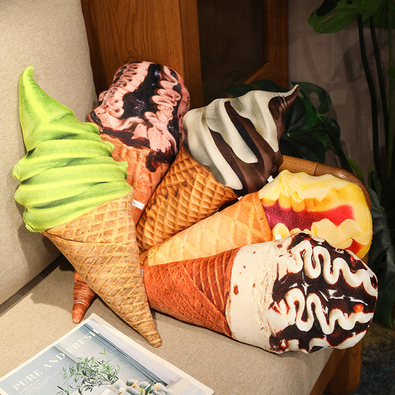 Plush Artificial Ice Cream Cone Pillow Toy - Cute Dessert Model