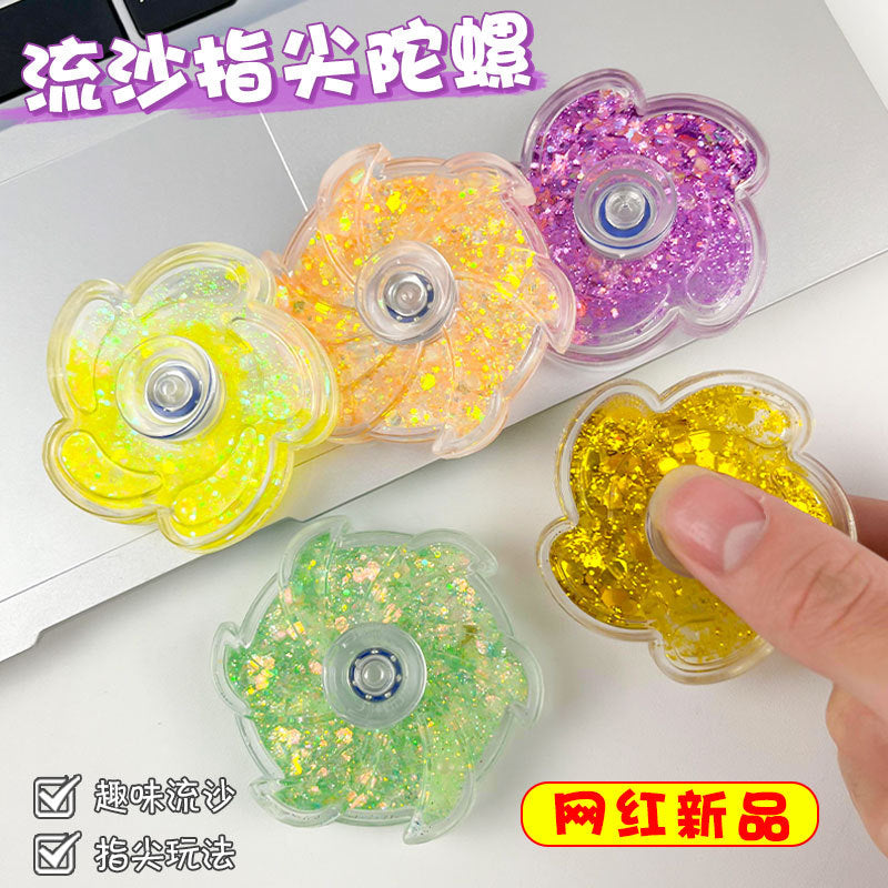 Creative Quicksand Petal Goo Card Colorful Spinning Top Puzzle Fidget Spinner for Kids