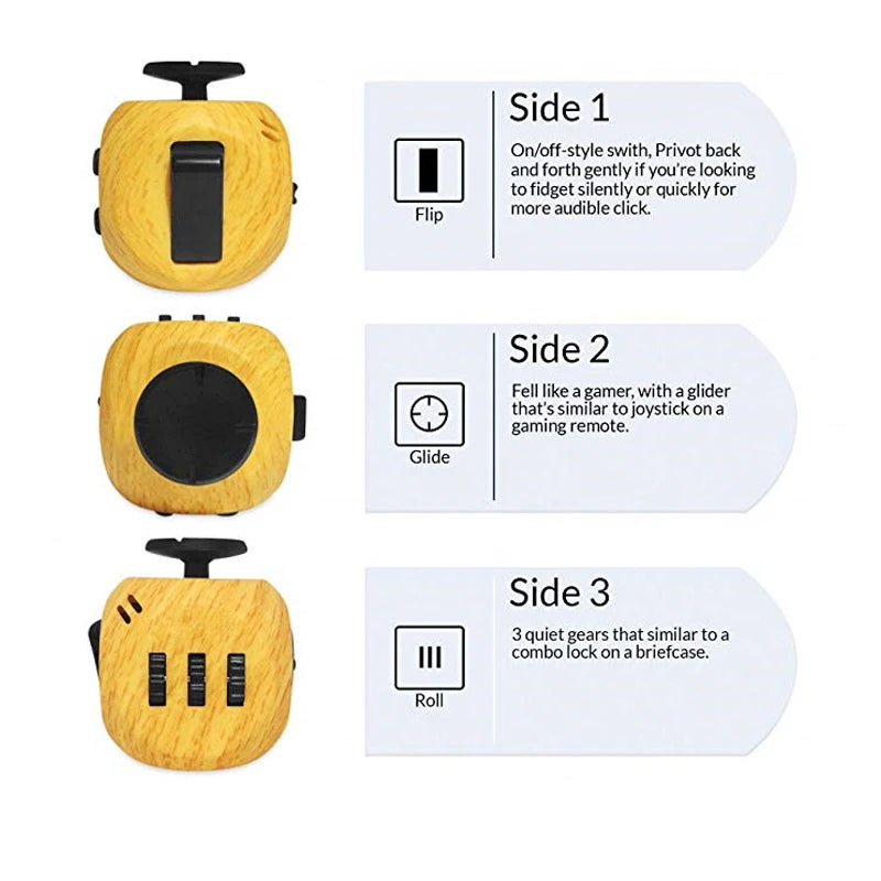 6 Face Fidget Cube Relieves Stress and Anxiety for Children and Adults, Decompression Toy Various Colors