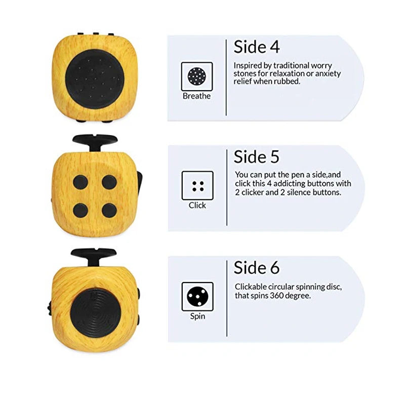 6 Face Fidget Cube Relieves Stress and Anxiety for Children and Adults, Decompression Toy Various Colors